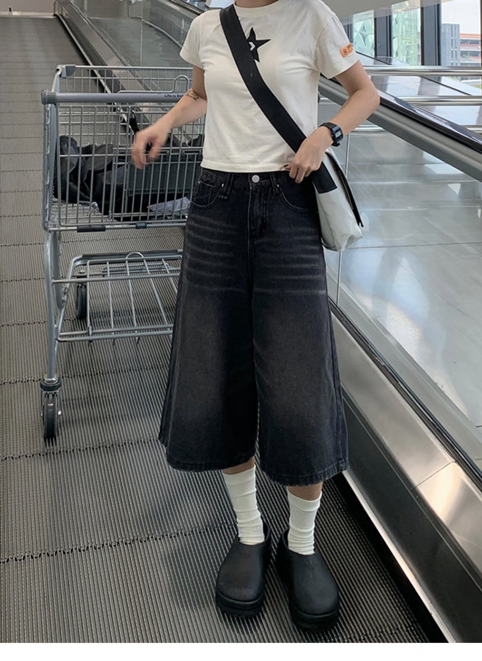 데님 반바지 여성 여름 새로운 아메리칸 높음 거리 레트로 워싱 마 오래된 루즈핏 핫걸 7부 바지 상세 이미지 6