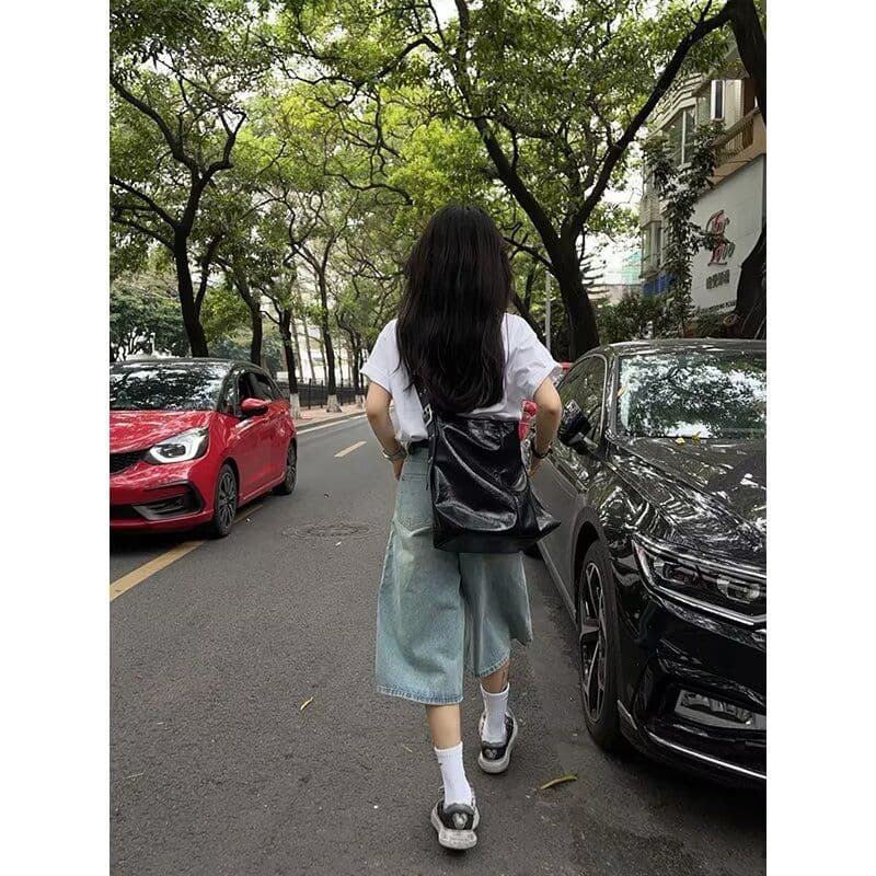 데님 반바지 여성 여름 새로운 아메리칸 높음 거리 레트로 워싱 마 오래된 루즈핏 핫걸 7부 바지 상세 이미지 12