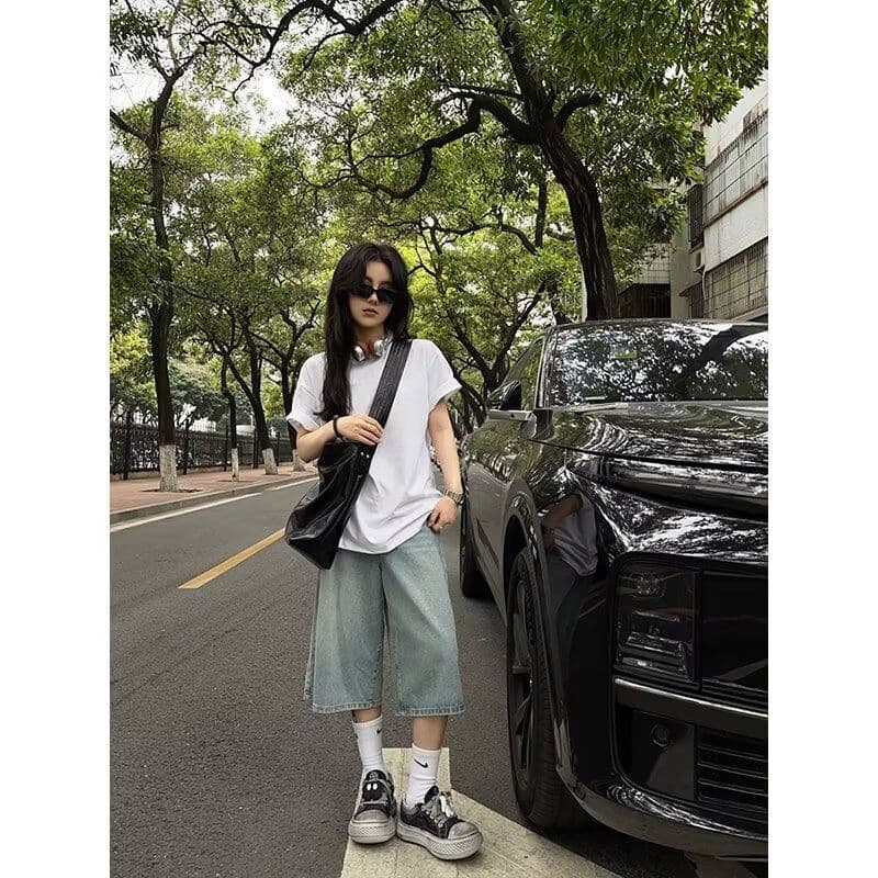 데님 반바지 여성 여름 새로운 아메리칸 높음 거리 레트로 워싱 마 오래된 루즈핏 핫걸 7부 바지 상세 이미지 15