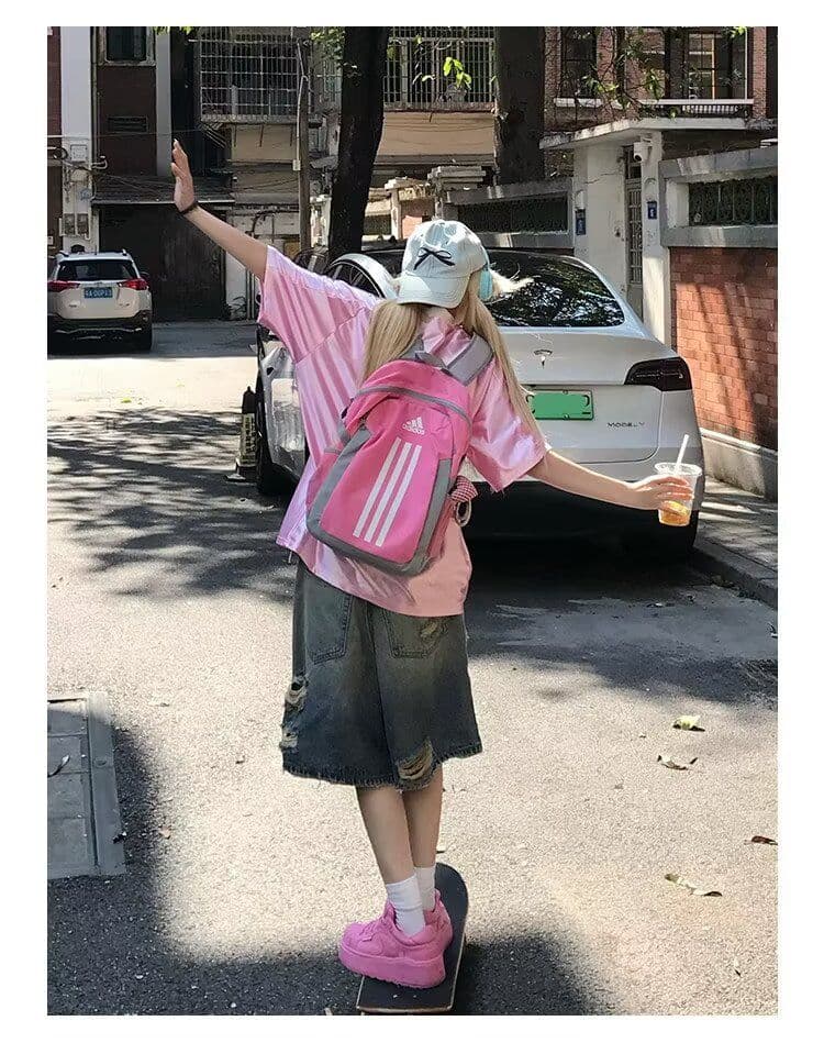 아메리칸 레트로 워싱 찢어진 부분 세련된 데님 반바지 여성 한국 스타일 트렌디 학생 여름 루즈핏 캐주얼 차가운 오부 바지 상세 이미지 17
