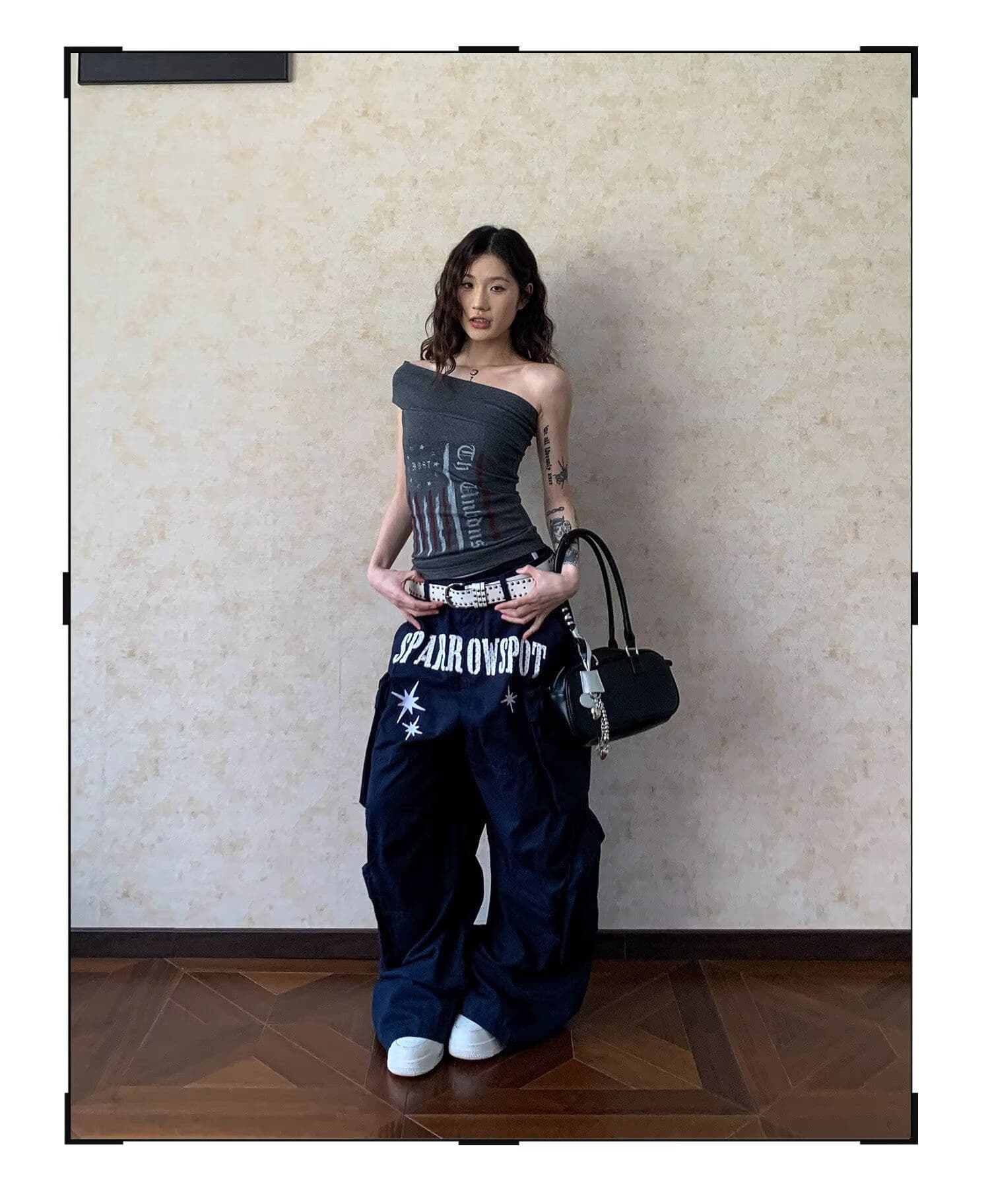 아메리칸 레트로 별 자수 디자인 센스 기타 주머니 넓은 다리 워크웨어 팬츠 여성 루즈핏 캐주얼 다용도 바닥 청소 긴 바지 상세 이미지 15