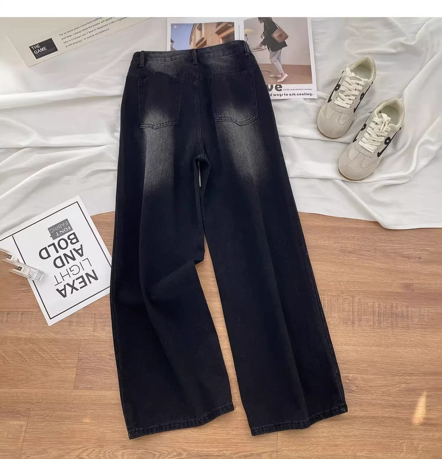 아메리칸 레트로 강아지 자수 넓은 다리 청바지 남녀 봄 새로운 루즈핏 스트레이트 바닥 청소 바지 상세 이미지 15