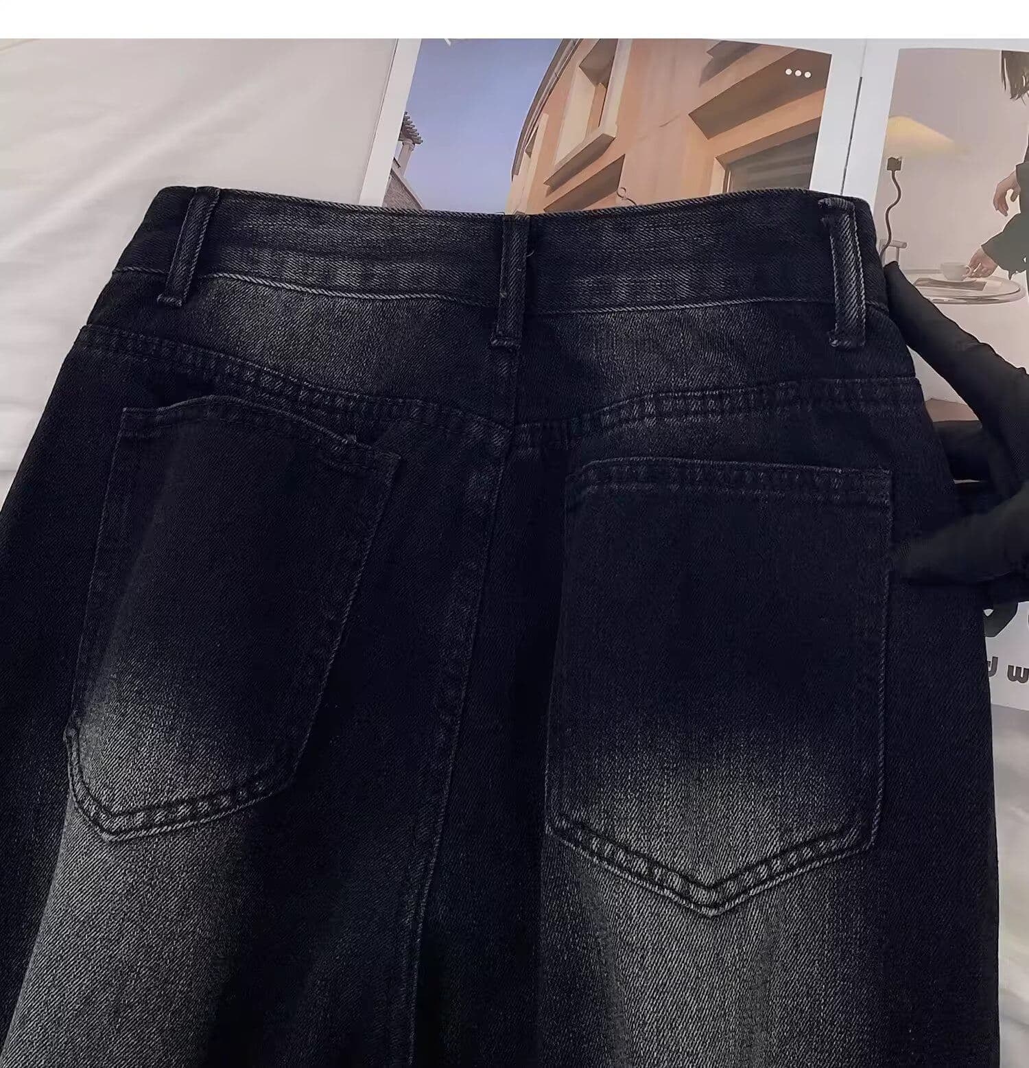 아메리칸 레트로 강아지 자수 넓은 다리 청바지 남녀 봄 새로운 루즈핏 스트레이트 바닥 청소 바지 상세 이미지 18