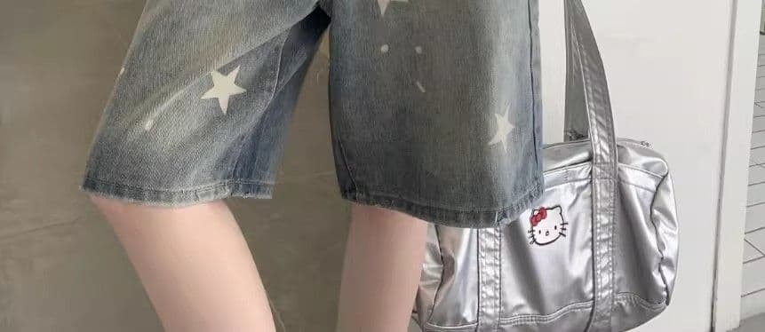 아메리칸 레트로 별 프린트 데님 바지 여성 여름 거리 핫걸 루즈핏 넓은 다리가 짧다. 바지 5 점 바지 상세 이미지 11