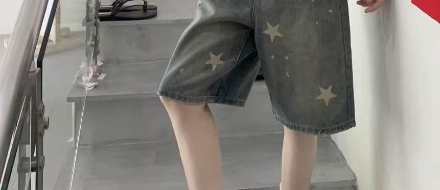 아메리칸 레트로 별 프린트 데님 바지 여성 여름 거리 핫걸 루즈핏 넓은 다리가 짧다. 바지 5 점 바지 상세 이미지 32