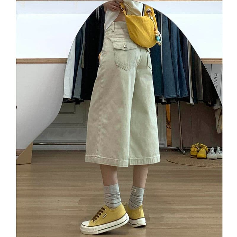 높음 거리 중성 출퇴근 데님 7부 바지 여성 봄 여름 새로운 작은 대중 디자인 센스 패션 스트레이트 데님 7부 바지 이미지 4