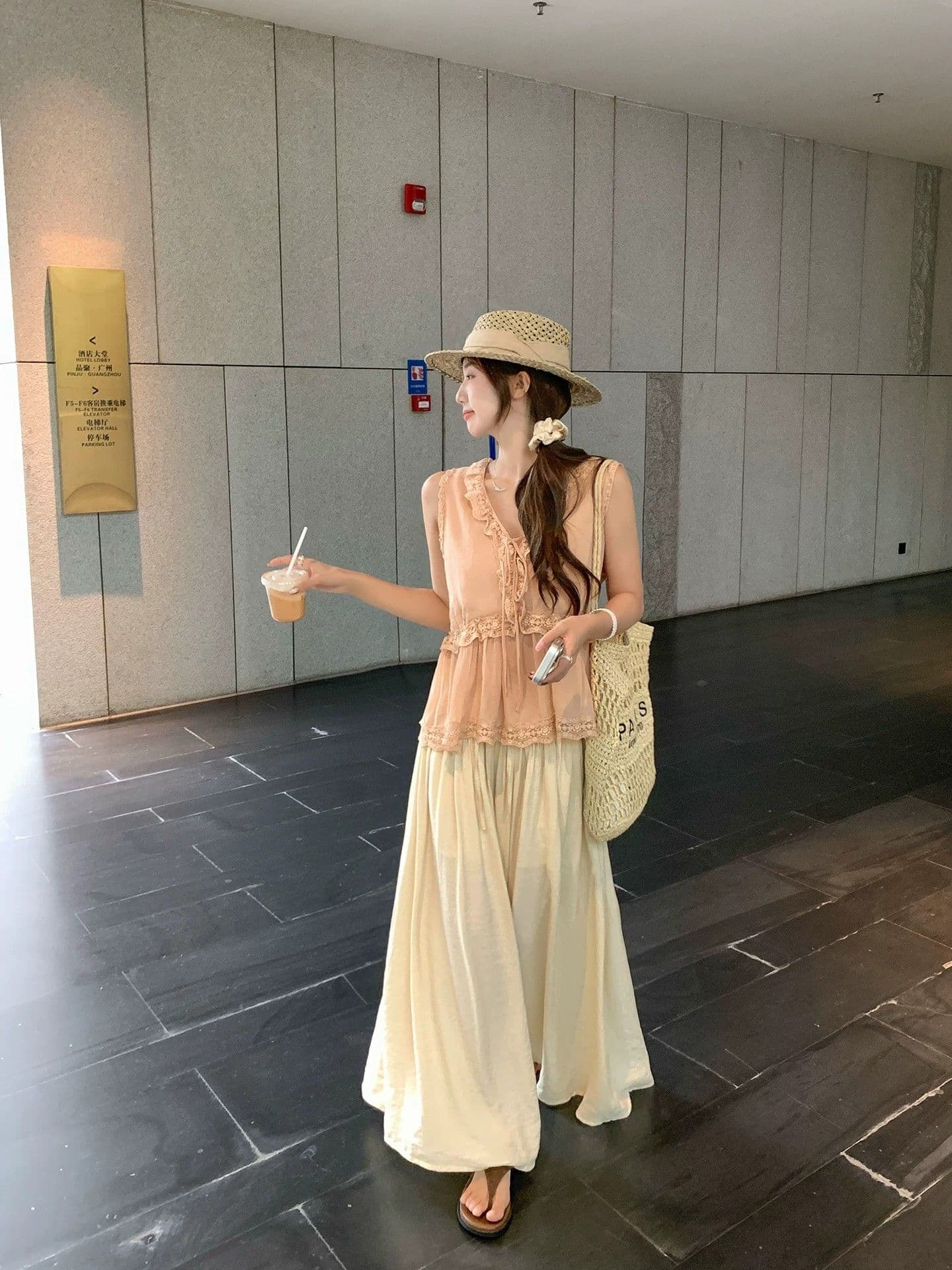있음 안감 주간 실크 아마 봄 여름 새로운 바지 플리츠 긴 바지 와이드 레그 팬츠 도루 센스 느슨함 캐주얼 바지 여성 상세 이미지 9