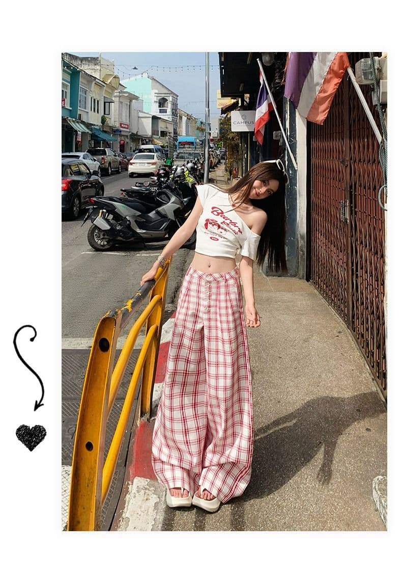 순면 체크무늬 레트로 원본 품질 원단 도파민 느긋한 추세 체크무늬 캐주얼 인터넷 유명인 넓은 다리 길이 바지 여성 상세 이미지 17