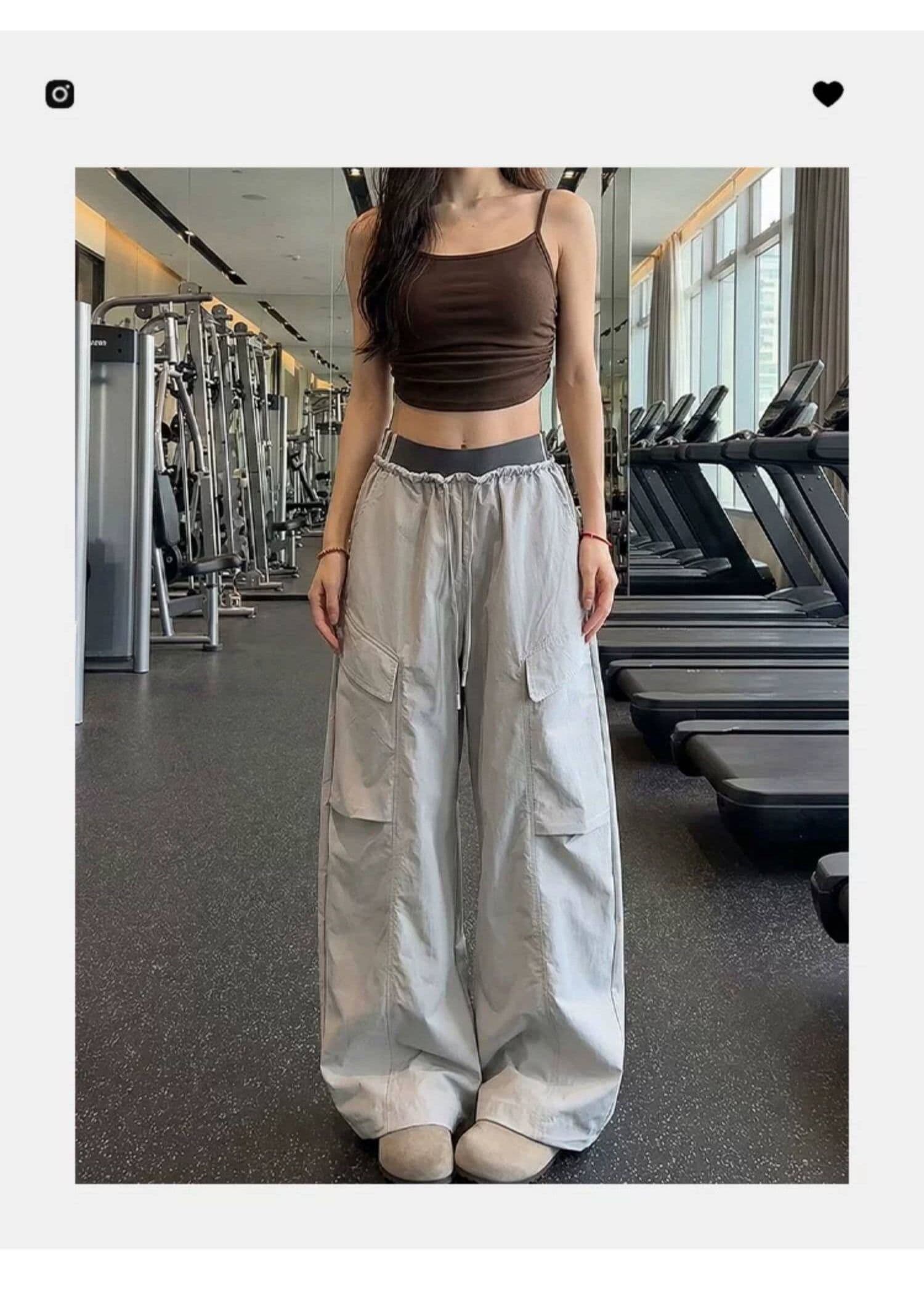 높은 품질 얕은 분말 원본 패치워크 허리 워크웨어 팬츠 여성 새로운 여름 하이웨이스트 슬림해 보이는 작은 키 운동 도루 센스 넓은 다리 상세 이미지 1