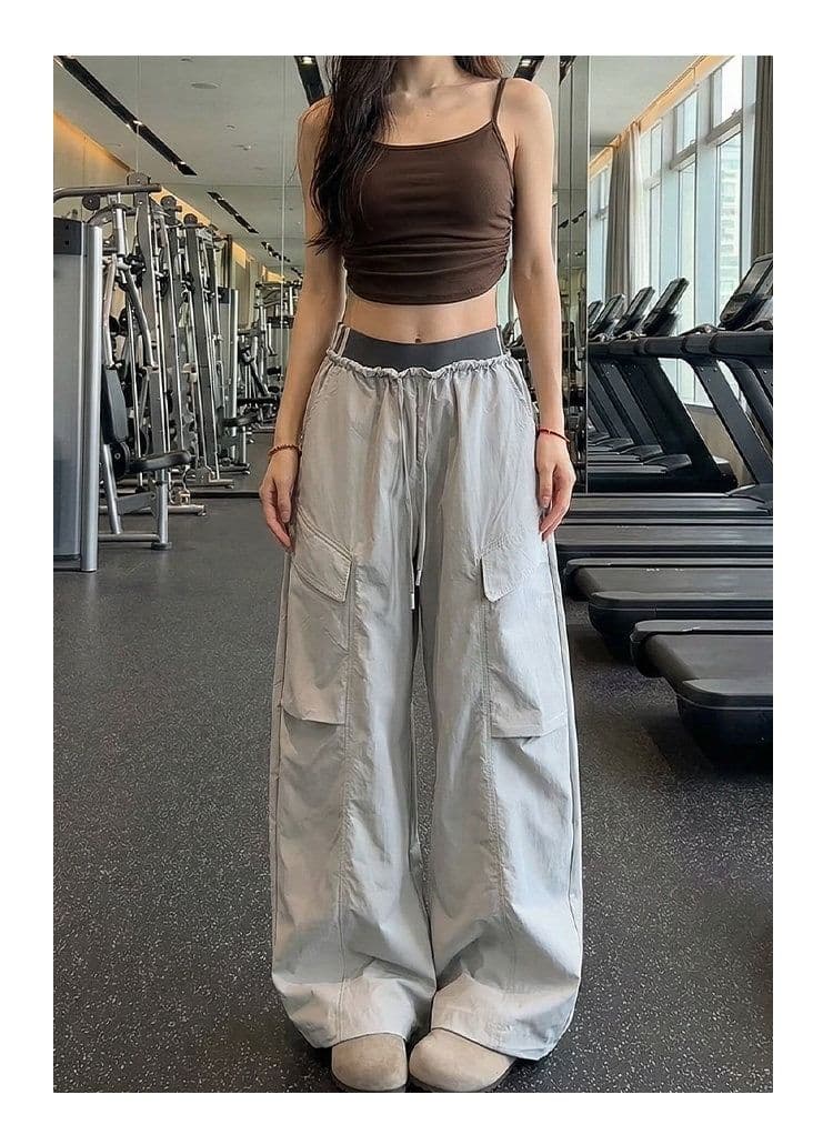 높은 품질 얕은 분말 원본 패치워크 허리 워크웨어 팬츠 여성 새로운 여름 하이웨이스트 슬림해 보이는 작은 키 운동 도루 센스 넓은 다리 상세 이미지 7