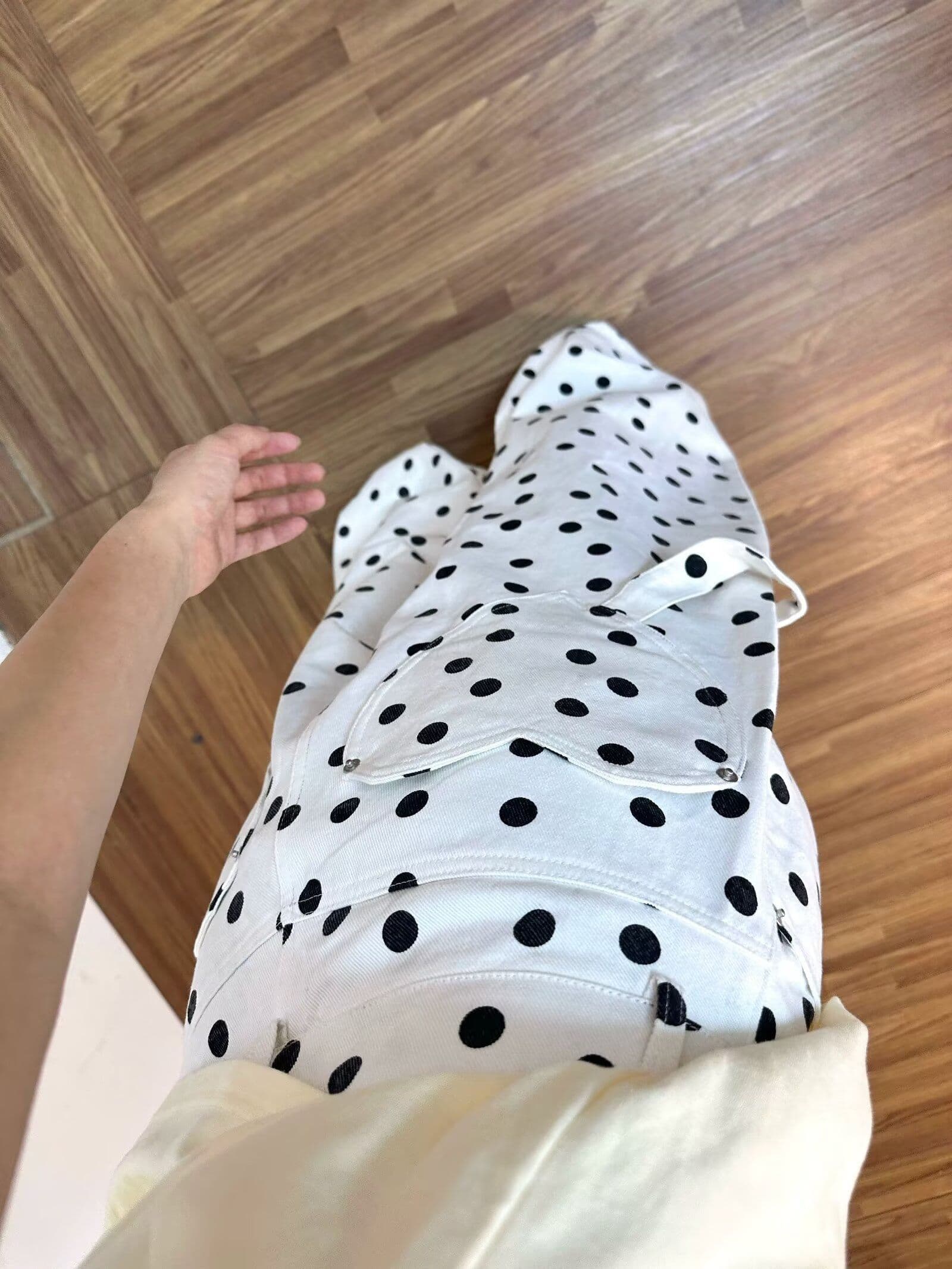 트렌드 새로운 바지 조수 브랜드 도트 무늬 전체 인쇄 도루 센스 캐주얼 와이드 레그 팬츠 레트로 다용도 슬림해 보이는 주름 긴 바지 상세 이미지 9