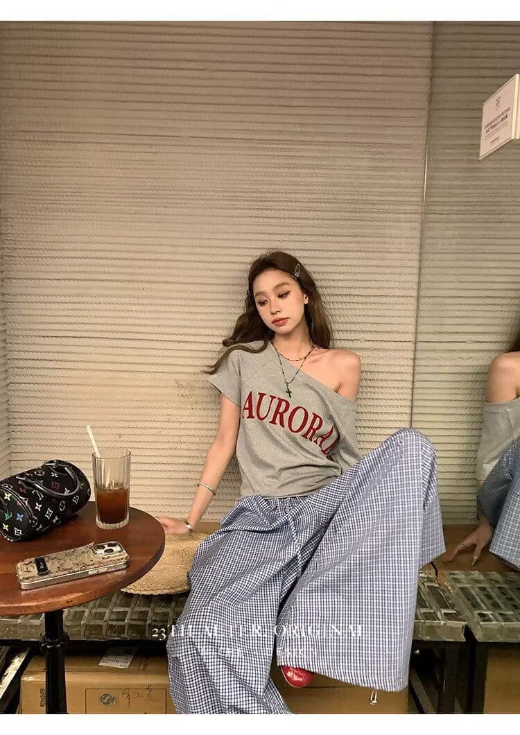 높은 품질 아메리칸 레트로 모통이 칼 A형 넓은 다리 작은 격자 캐주얼 바지 여성 디자인 센스 루즈핏 블루 체크무늬 ins 긴 바지 상세 이미지 6