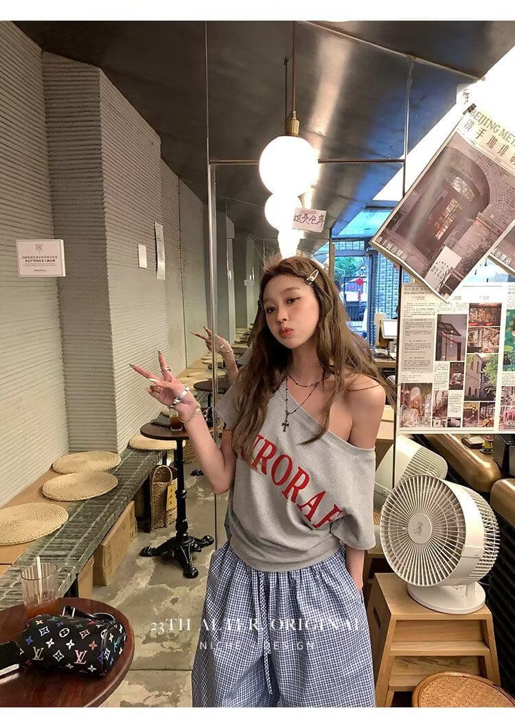 높은 품질 아메리칸 레트로 모통이 칼 A형 넓은 다리 작은 격자 캐주얼 바지 여성 디자인 센스 루즈핏 블루 체크무늬 ins 긴 바지 상세 이미지 13