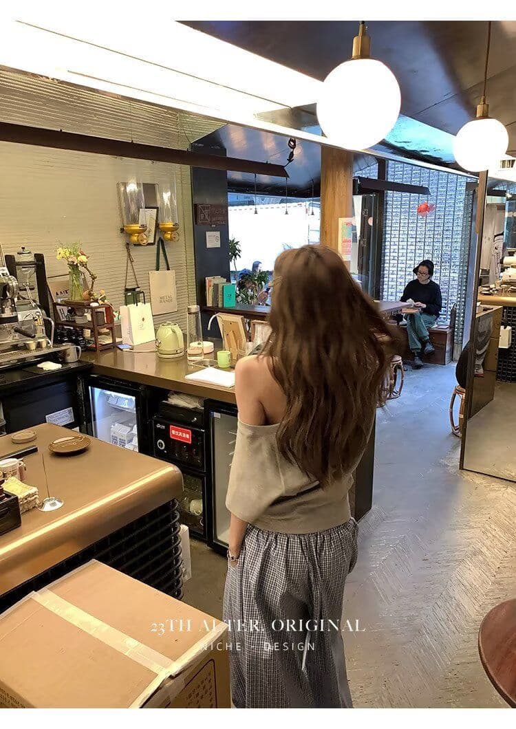 높은 품질 아메리칸 레트로 모통이 칼 A형 넓은 다리 작은 격자 캐주얼 바지 여성 디자인 센스 루즈핏 블루 체크무늬 ins 긴 바지 상세 이미지 14