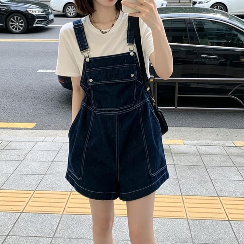 다용도 ins 트렌디 출퇴근 캐주얼 데님 멜빵 스커트 여성 봄 여름 새로운 루즈핏 달콤한 차가운 다용도 멜빵 데님 스커트 이미지 5