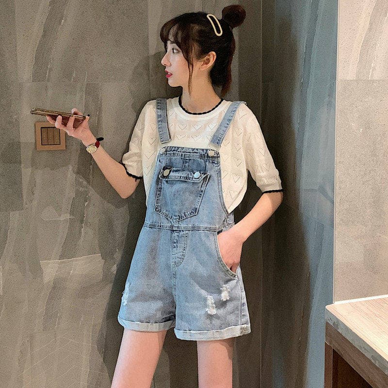 트렌드 학원 스타일 데님 멜빵 바지 여성 봄 여름 새로운 루즈핏 개성 품격 ins 트렌디 스트레이트 청바지 상세 이미지 5