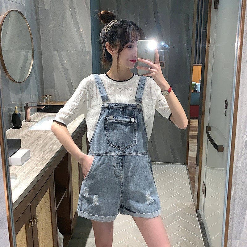 트렌드 학원 스타일 데님 멜빵 바지 여성 봄 여름 새로운 루즈핏 개성 품격 ins 트렌디 스트레이트 청바지 상세 이미지 12