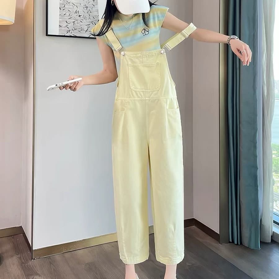 한국 스타일 다용도 멜빵 청바지 여성 봄 여름 새로운 루즈핏 패션 개성 스트레이트 캐주얼 데님 올인원 바지 이미지 2