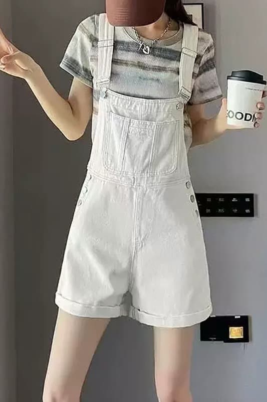 학원 스타일 ins 디자인 센스 데님 멜빵 반바지 여성 봄 여름 새로운 루즈핏 다용도 멜빵 청바지 트렌디 이미지 6