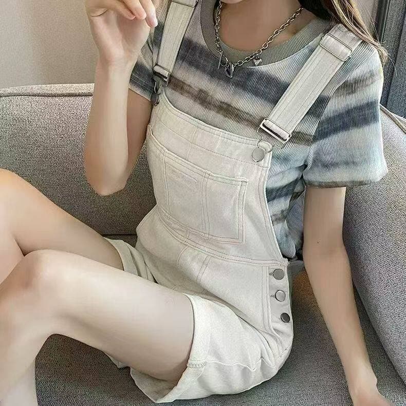 학원 스타일 ins 디자인 센스 데님 멜빵 반바지 여성 봄 여름 새로운 루즈핏 다용도 멜빵 청바지 트렌디 상세 이미지 5