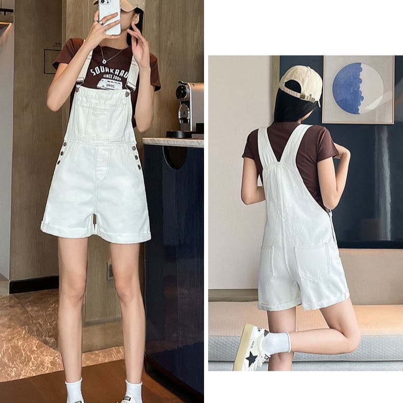 학원 스타일 ins 디자인 센스 데님 멜빵 반바지 여성 봄 여름 새로운 루즈핏 다용도 멜빵 청바지 트렌디 이미지 2