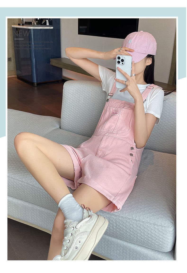 학원 스타일 ins 디자인 센스 데님 멜빵 반바지 여성 봄 여름 새로운 루즈핏 다용도 멜빵 청바지 트렌디 상세 이미지 8
