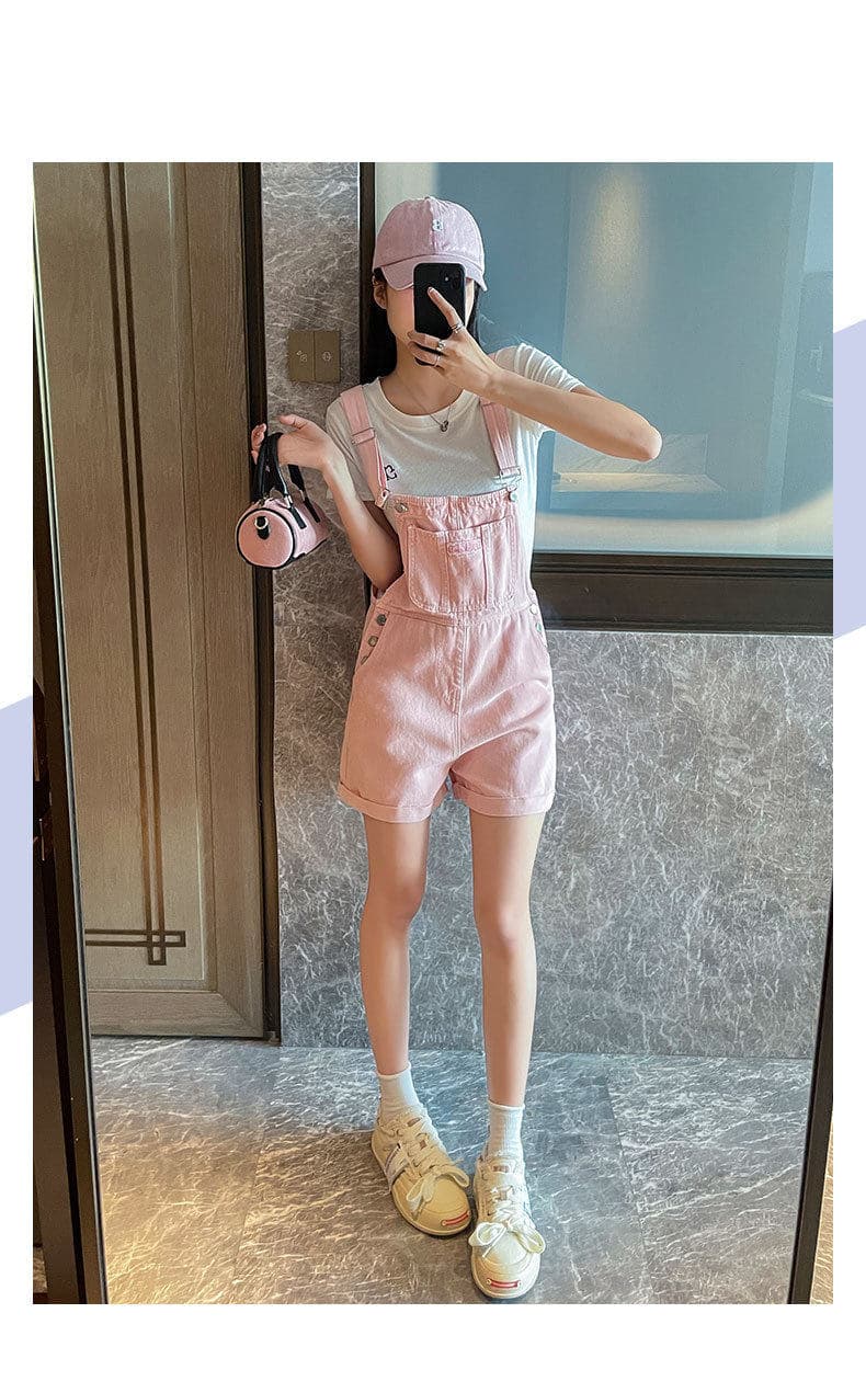학원 스타일 ins 디자인 센스 데님 멜빵 반바지 여성 봄 여름 새로운 루즈핏 다용도 멜빵 청바지 트렌디 상세 이미지 13