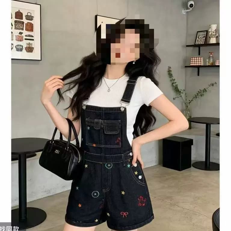 ins 바람 출퇴근 개성 캐주얼 디자인 센스 데님 멜빵 반바지 여성 봄 여름 새로운 멜빵 데님 반바지 상세 이미지 3