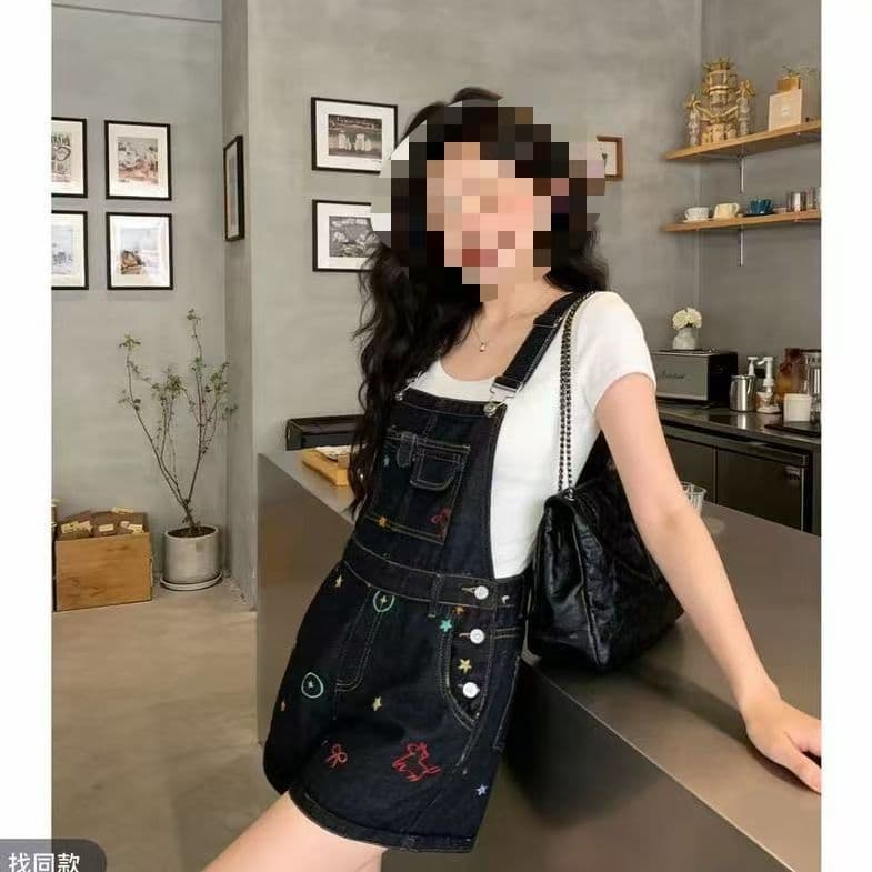 ins 바람 출퇴근 개성 캐주얼 디자인 센스 데님 멜빵 반바지 여성 봄 여름 새로운 멜빵 데님 반바지 상세 이미지 6