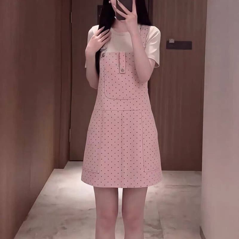 캐주얼 ins 데님 프린트 도트 무늬 멜빵 스커트 아이들 봄 여름 새로운 루즈핏 달콤한 차가운 다용도 멜빵 데님 스커트 이미지 5