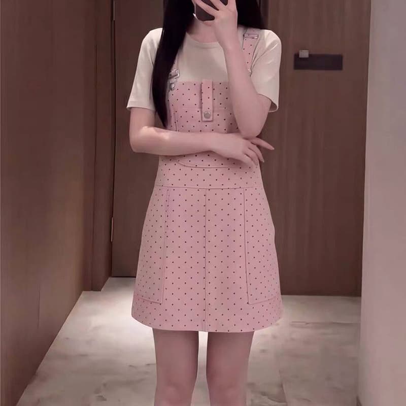 캐주얼 ins 데님 프린트 도트 무늬 멜빵 스커트 아이들 봄 여름 새로운 루즈핏 달콤한 차가운 다용도 멜빵 데님 스커트 이미지 2