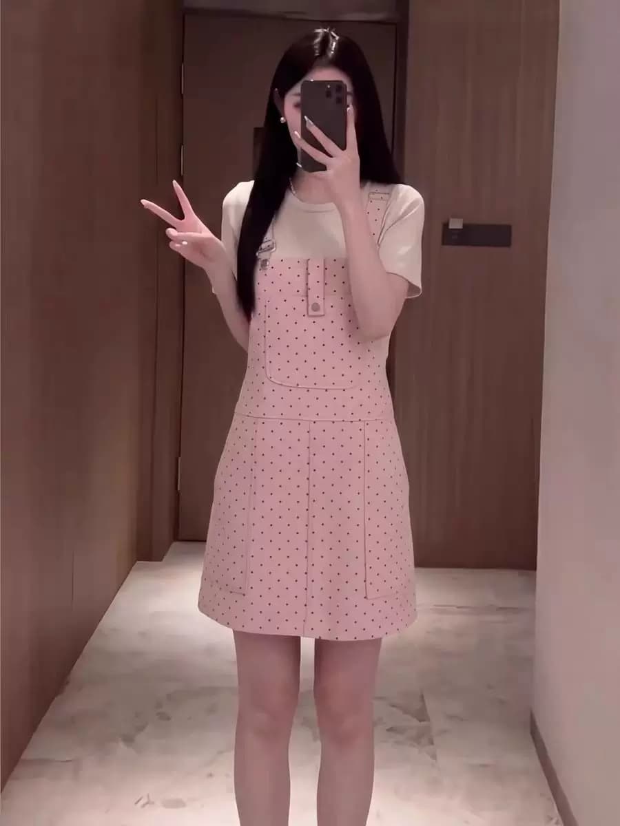 캐주얼 ins 데님 프린트 도트 무늬 멜빵 스커트 아이들 봄 여름 새로운 루즈핏 달콤한 차가운 다용도 멜빵 데님 스커트 상세 이미지 2