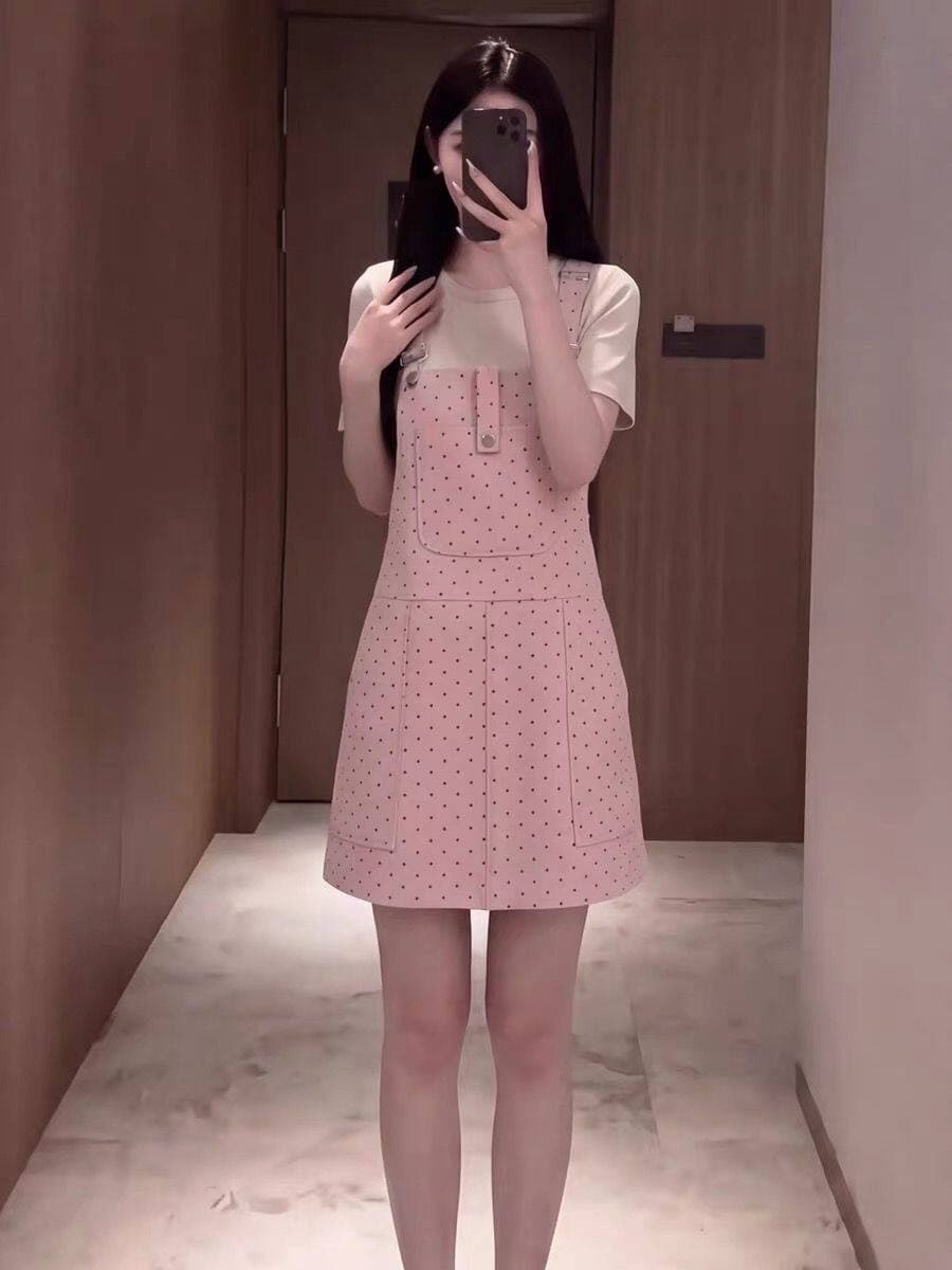 캐주얼 ins 데님 프린트 도트 무늬 멜빵 스커트 아이들 봄 여름 새로운 루즈핏 달콤한 차가운 다용도 멜빵 데님 스커트 상세 이미지 6