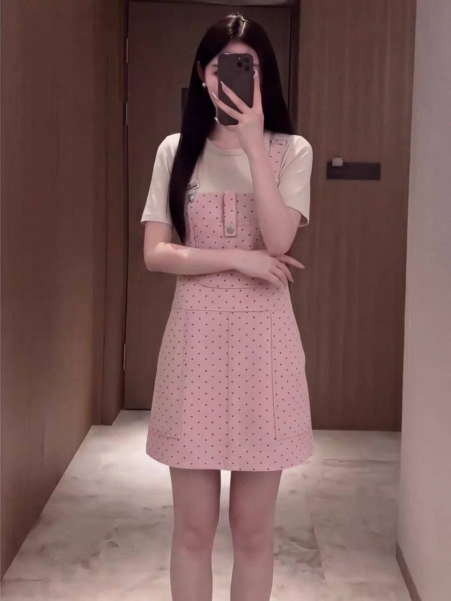 캐주얼 ins 데님 프린트 도트 무늬 멜빵 스커트 아이들 봄 여름 새로운 루즈핏 달콤한 차가운 다용도 멜빵 데님 스커트 상세 이미지 7