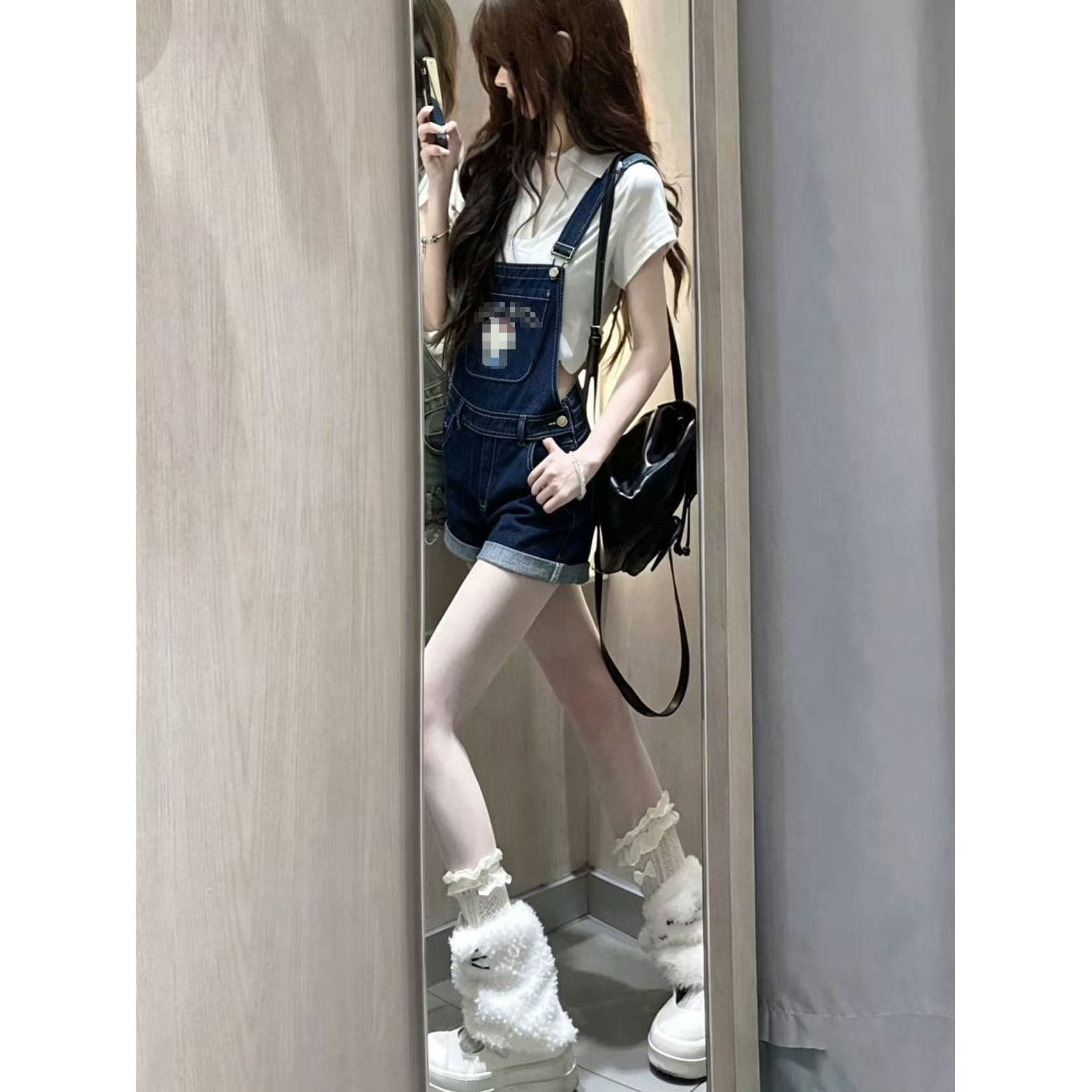 2026 슈퍼 화재 달콤한 핫걸 한 스타일 데님 멜빵 반바지 여성 이른 가을 하이웨이스트 슬림해 보이는 작은 키 볼륨 측면 올인원 바지 이미지 5