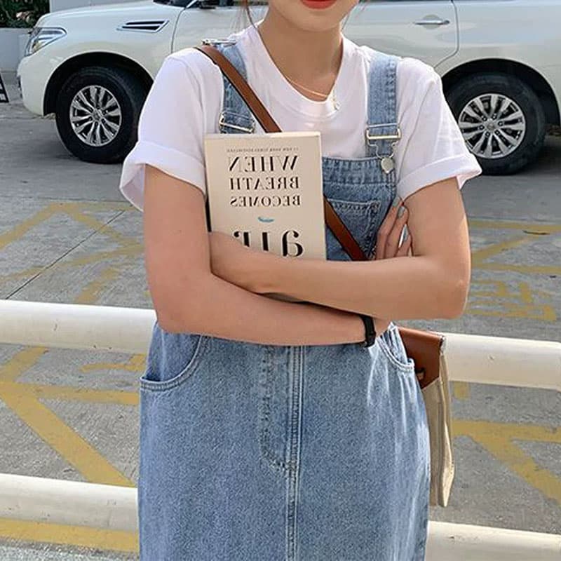 한 부서 데님 스커트 봄 여름 새로운 루즈핏 트렌드 다용도 연령 감소 슬림해 보이는 출퇴근 데님 멜빵 롱 스커트 트렌디 이미지 5