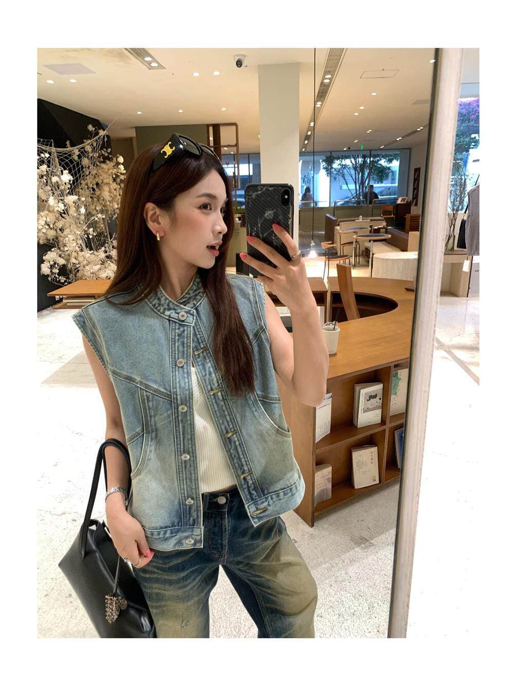 비스듬한 어깨 슬림해 보이는 디자인 슬립 레트로 데님 몸매 가꾸기 봄 여름 새로운 핫걸 쇼트 스타일 조끼 단추 미니멀리즘 맨위 상세 이미지 6