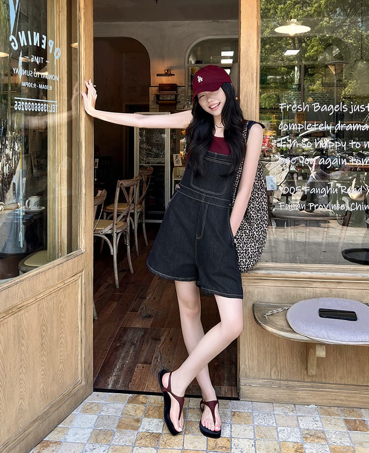 데님 멜빵 반바지 여성 봄 여름 새로운 루즈핏 디스플레이 슬림 거리 개성 다용도 스트레이트 올인원 청바지 상세 이미지 6