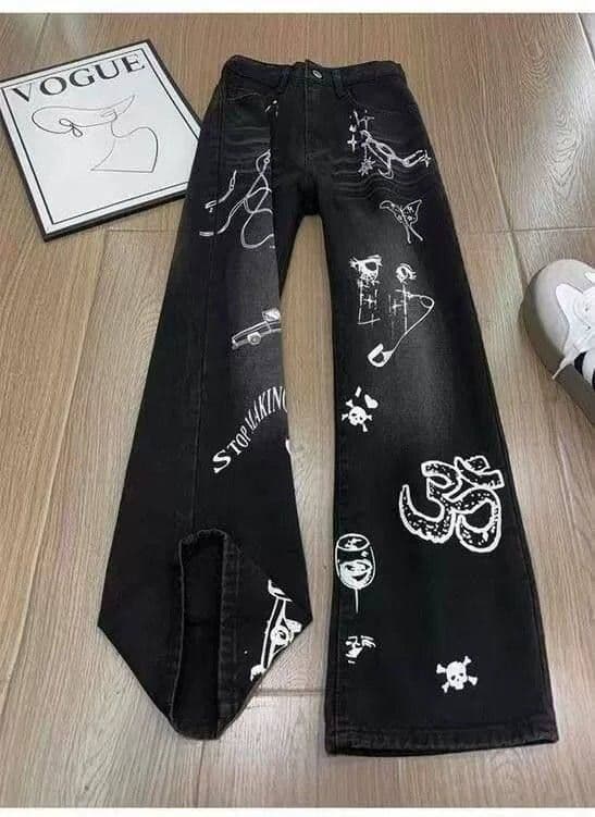 거리 트렌드 출퇴근 낙서 프린트 청바지 여성 봄 가을 새로운 개성 루즈핏 패션 스트레이트 청바지 상세 이미지 7
