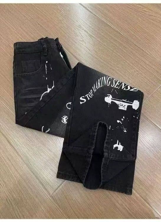 거리 트렌드 출퇴근 낙서 프린트 청바지 여성 봄 가을 새로운 개성 루즈핏 패션 스트레이트 청바지 상세 이미지 8
