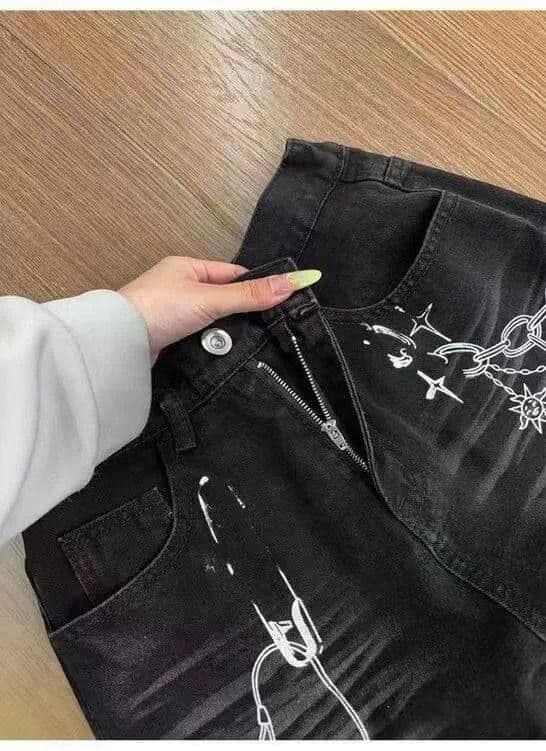 거리 트렌드 출퇴근 낙서 프린트 청바지 여성 봄 가을 새로운 개성 루즈핏 패션 스트레이트 청바지 상세 이미지 10