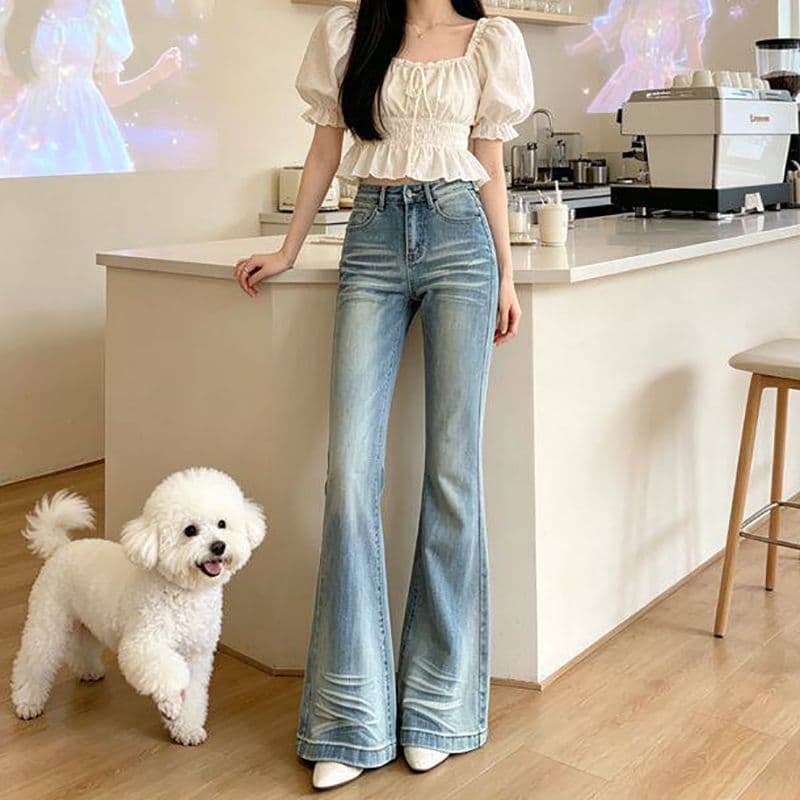 거리 웃음 하 마이크로 나팔 청바지 여성 봄 가을 새로운 슬림해 보이는 디스플레이 높음 패션 핫걸 나팔 데님 바지 이미지 2