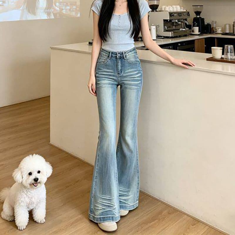 거리 웃음 하 마이크로 나팔 청바지 여성 봄 가을 새로운 슬림해 보이는 디스플레이 높음 패션 핫걸 나팔 데님 바지 이미지 3