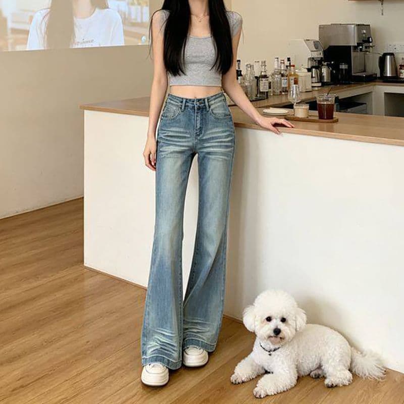 거리 웃음 하 마이크로 나팔 청바지 여성 봄 가을 새로운 슬림해 보이는 디스플레이 높음 패션 핫걸 나팔 데님 바지 이미지 5