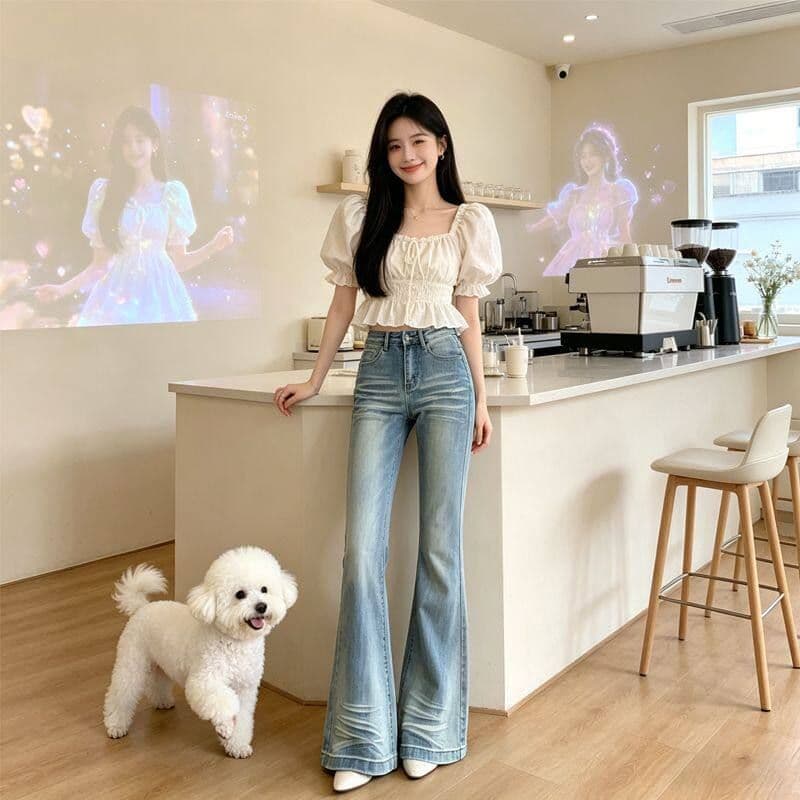 거리 웃음 하 마이크로 나팔 청바지 여성 봄 가을 새로운 슬림해 보이는 디스플레이 높음 패션 핫걸 나팔 데님 바지 상세 이미지 4