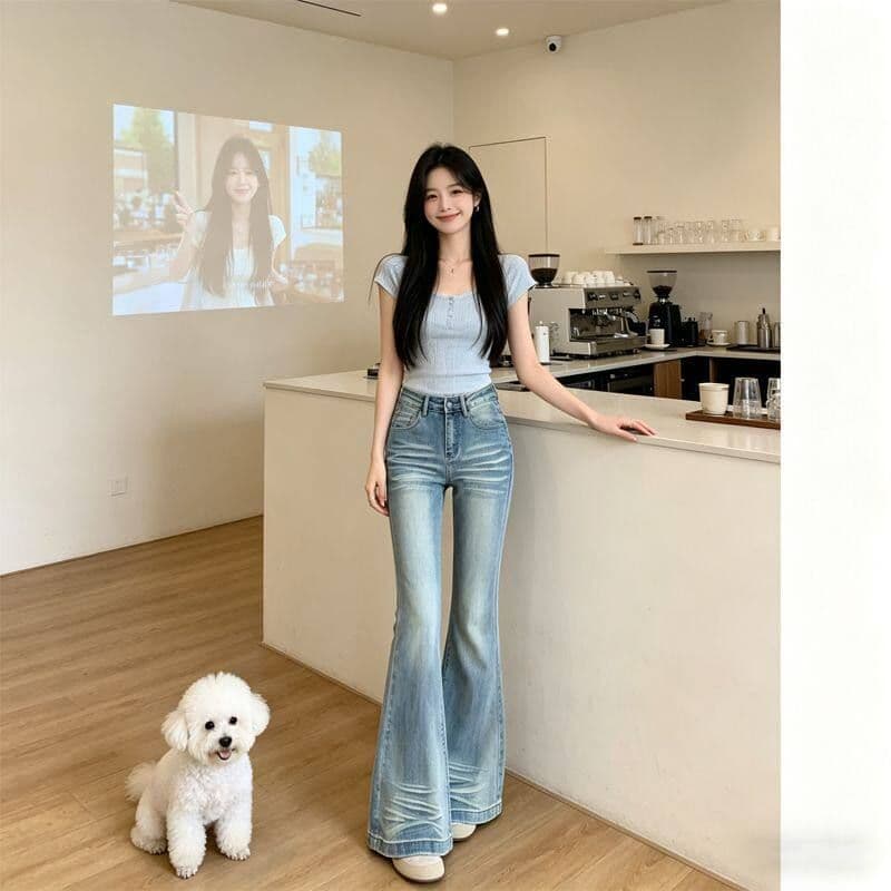 거리 웃음 하 마이크로 나팔 청바지 여성 봄 가을 새로운 슬림해 보이는 디스플레이 높음 패션 핫걸 나팔 데님 바지 상세 이미지 5