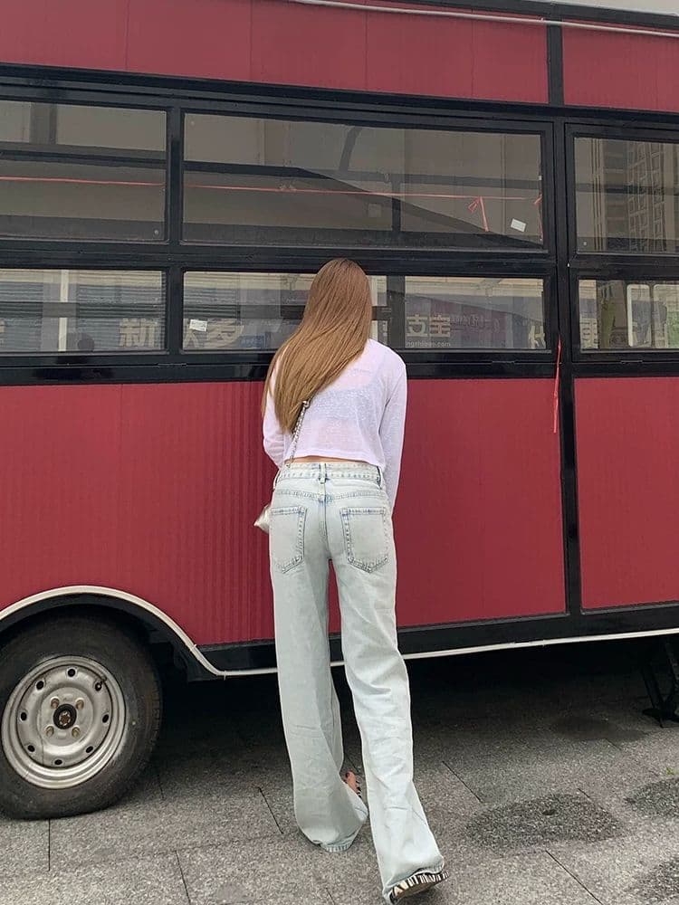 거리 다용도 ins 스트레이트 청바지 여성 봄 가을 새로운 개성 패션 슬림해 보이는 스트레이트 데님 바지 트렌디 상세 이미지 2