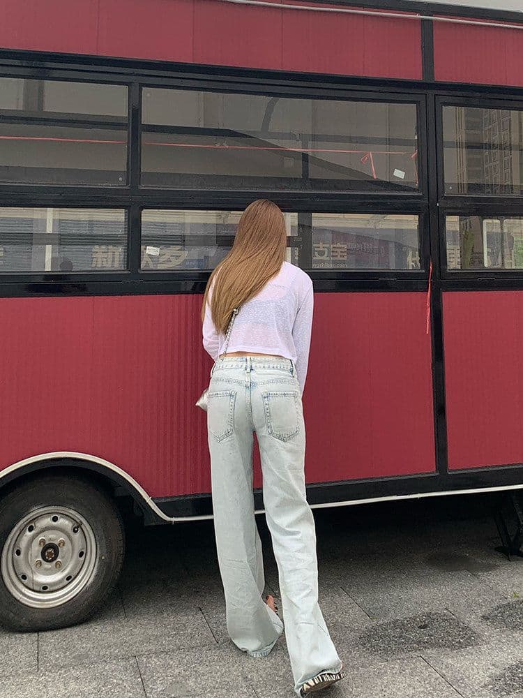 거리 다용도 ins 스트레이트 청바지 여성 봄 가을 새로운 개성 패션 슬림해 보이는 스트레이트 데님 바지 트렌디 상세 이미지 5