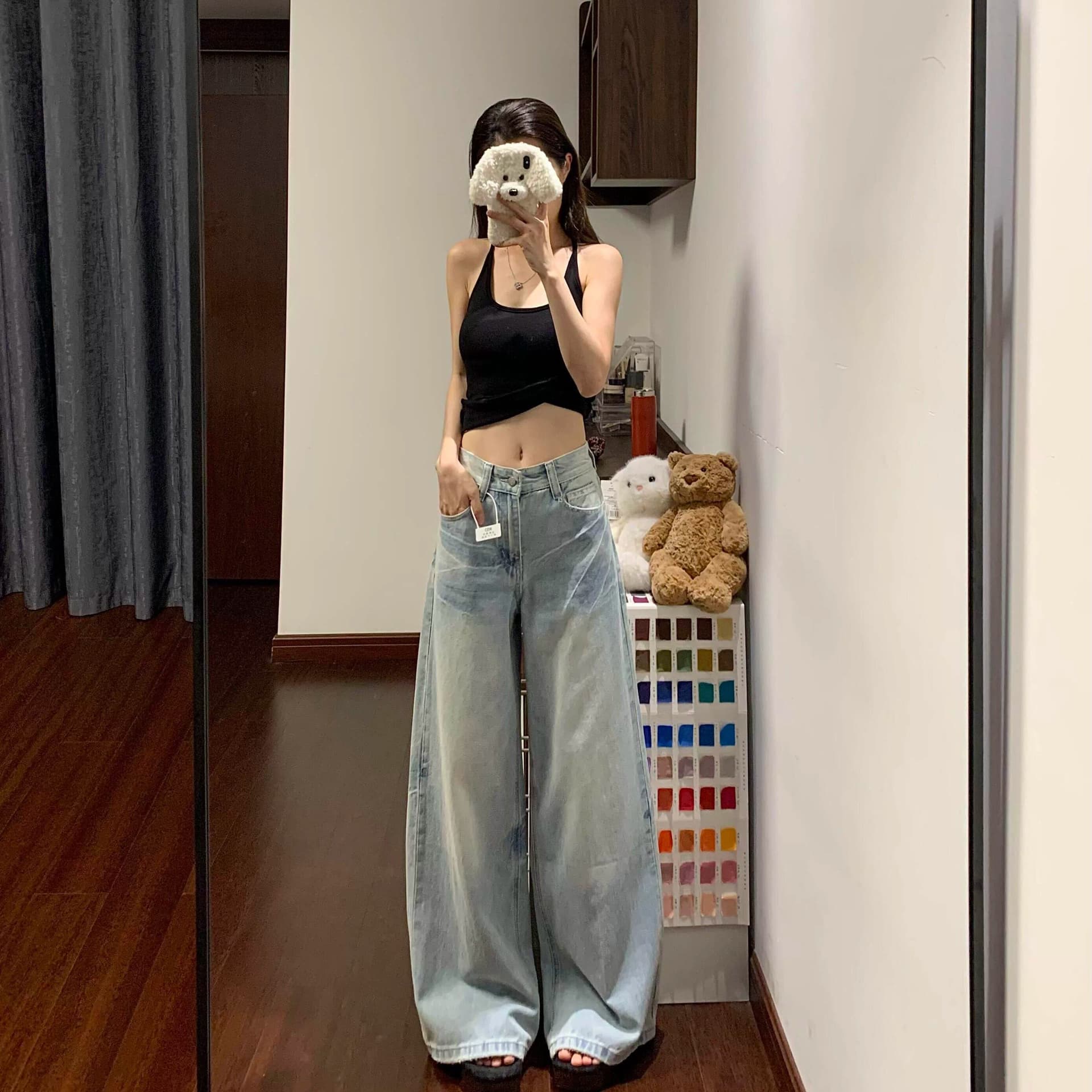 하라주쿠 스타일 느긋한 바람 스트레이트 청바지 여성 봄 가을 새로운 하이웨이스트 루즈핏 도루 센스 패션 스트레이트 청바지 상세 이미지 2