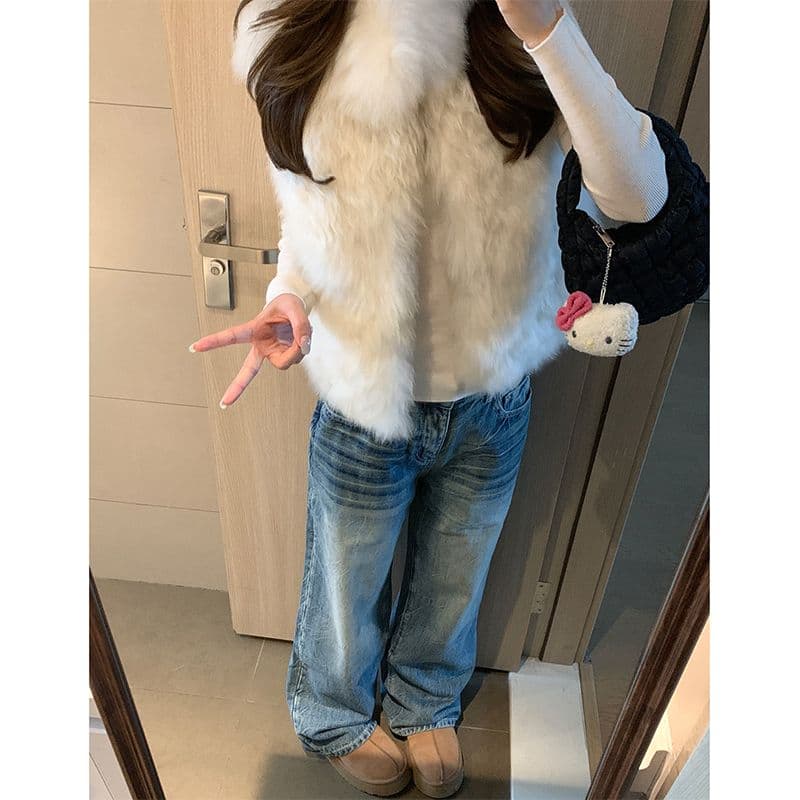 느긋한 바람 개성 중성 상표 패치 스트레이트 청바지 여성 루즈핏 슬림해 보이는 스트레이트 바닥 청소 청바지 트렌디 이미지 3